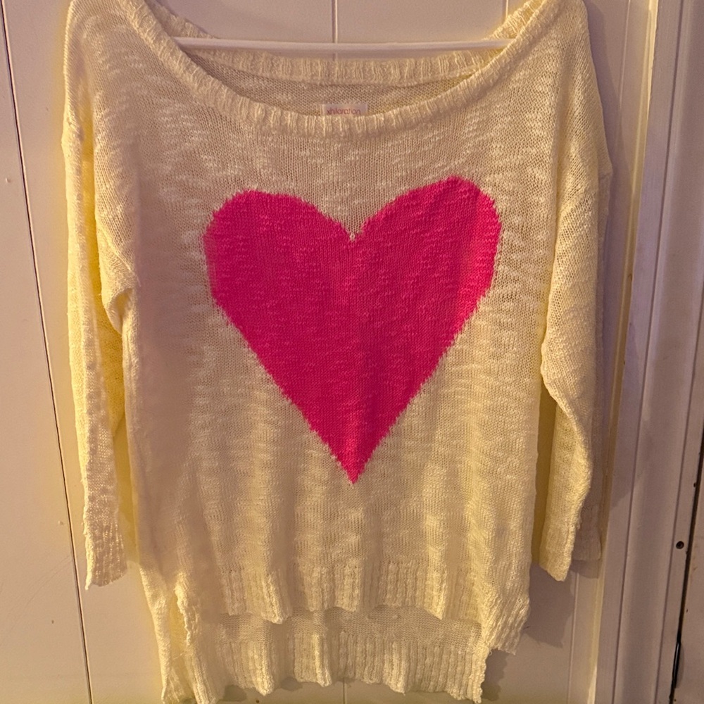 Xhilaration Cream Sweater with Pink Heart